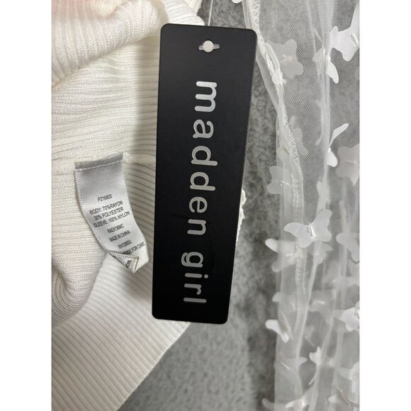 Madden Girl Women's Juniors' Ribbed Top Sheer Butterfly Sleeves White Small NWTs - Picture 6 of 8